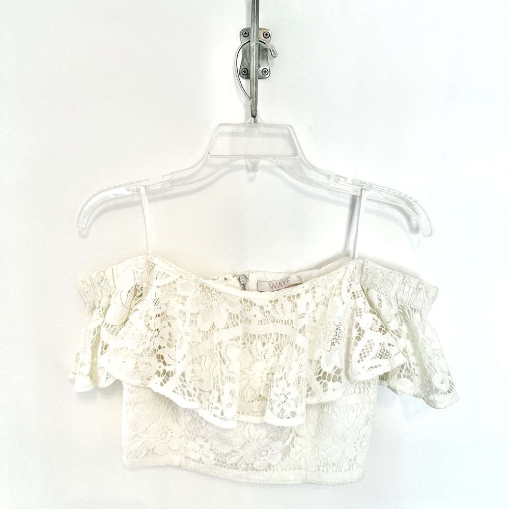 WAYF off the shoulder white crochet crop top
